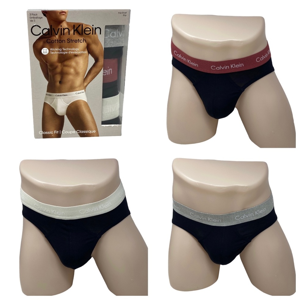 Calvin Klein Underwear 3 Pack Hip Brief Cotton Stretch Black Men Size NB2613954